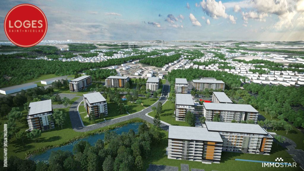 Ce quartier immobilier résidentiel d’appartements locatifs haut de gamme est développé par Immostar. Sur le terrain de l’ancien Ciné-parc de la Rive-sud de Québec, à seulement trois minutes des ponts de Québec, le projet offre des espaces de vie exceptionnels, mêlant modernité, nature et confort.
