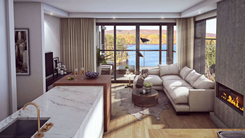 Salon d'une unité du Récif sur la Saint-Maurice