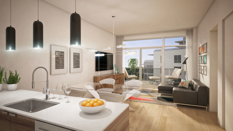 Vue à partir de la cuisine d'une unité du projet O Quai du Nord