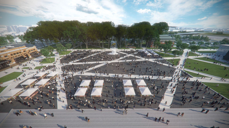 Vue aérienne de la Place Jean-Béliveau