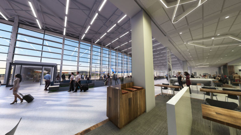 Image 3D de l'aire d'attente de l'aéroport YQB